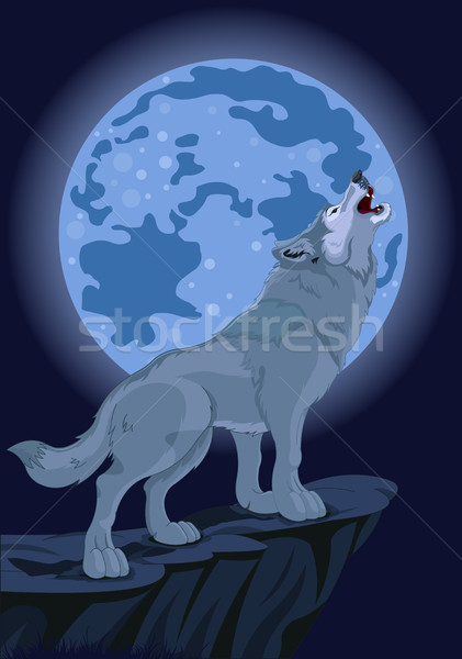 Farkas illusztráció természet hold művészet áll Stock fotó © Dazdraperma
