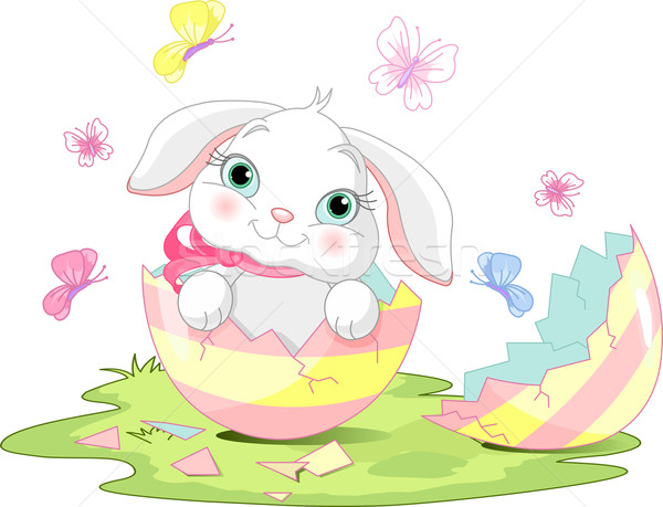 Stok fotoğraf: Easter · bunny · sürpriz · oturma · kırık · easter · egg · bahar
