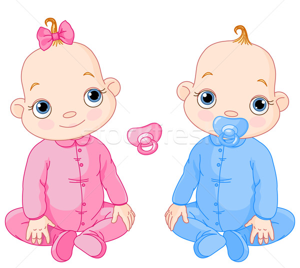 Foto stock: Cute · sesión · gemelos · ilustración · pueden · chupete