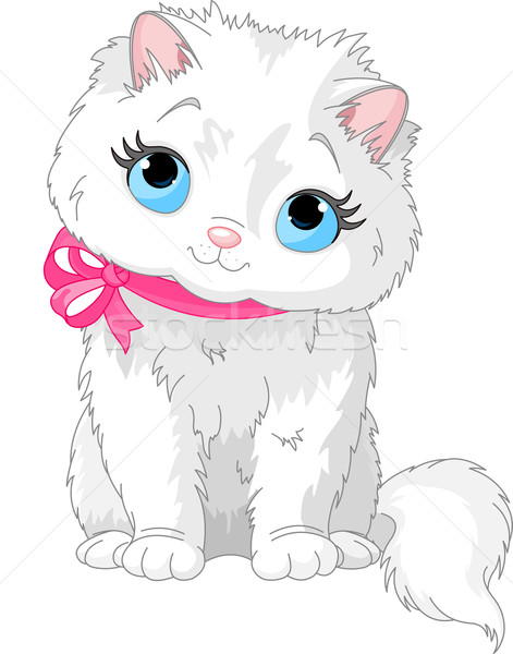 Cute weiß Katze Illustration fluffy rosa Stock foto © Dazdraperma