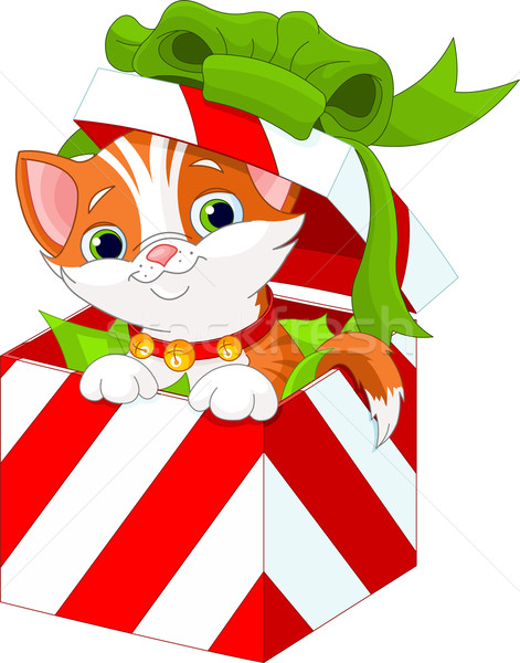 Kedi yavrusu Noel hediye kutusu sevimli hediye sunmak Stok fotoğraf © Dazdraperma