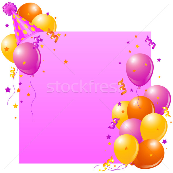 Foto stock: Rosa · globos · sombrero · espacio · de · la · copia · cumpleanos