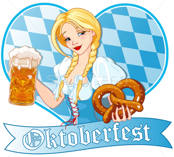 Stock fotó: Oktoberfest · lány · vicces · iszik · sör · mosoly