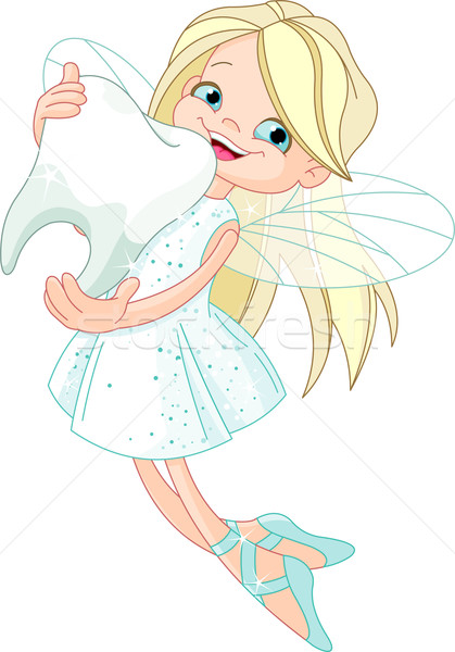 Cute Tooth Fairy flying with Tooth Stock photo © Dazdraperma