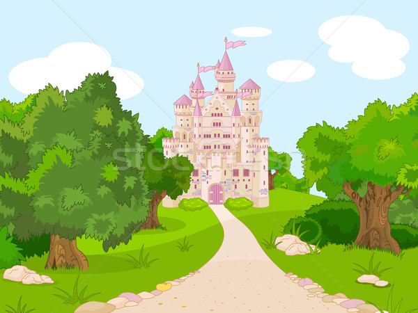 城堡 山 美麗 童話 天空 花 商業照片 © Dazdraperma