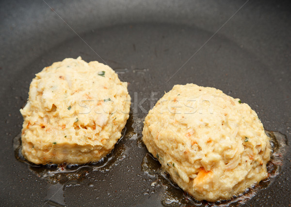 Fresh Crab Cakes in Saute Pan Stock photo © dbvirago