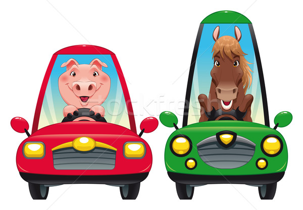 Animals in the car: Pig and Horse. Stock photo © ddraw