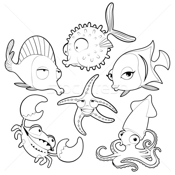 Vicces tengeri állatok feketefehér vektor rajz izolált Stock fotó © ddraw