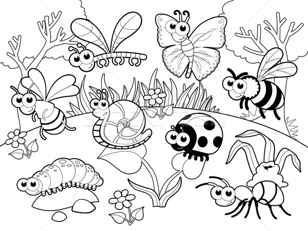 Böcek salyangoz siyah beyaz beyaz karikatür çiçek Stok fotoğraf © ddraw