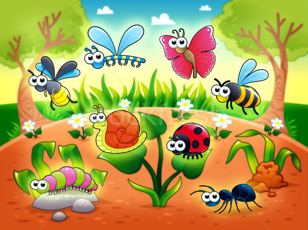 Bug-uri melc amuzant desen animat floare iarbă Imagine de stoc © ddraw