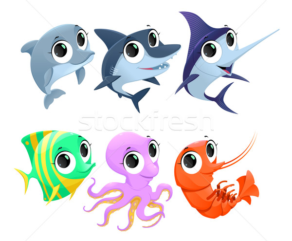 [[stock_photo]]: Drôle · marines · animaux · vecteur · cartoon · isolé