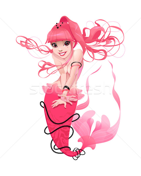 Jovem sereia rosa engraçado desenho animado vetor Foto stock © ddraw