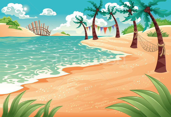 Desen animat peisaj marin peisaj vară palmier ocean Imagine de stoc © ddraw
