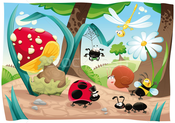 Insecte familie teren amuzant desen animat vector Imagine de stoc © ddraw