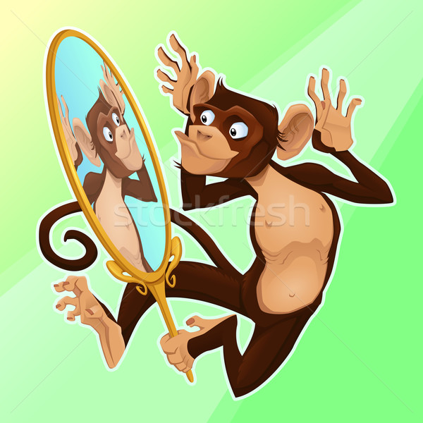 Funny monkey reflecting himself in a mirror.  Stock photo © ddraw