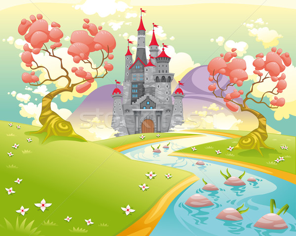Mitológico paisagem medieval castelo desenho animado árvore Foto stock © ddraw
