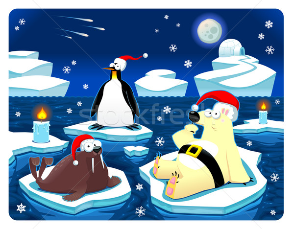 Karácsony Északi Sark vicces rajz tájkép tenger Stock fotó © ddraw