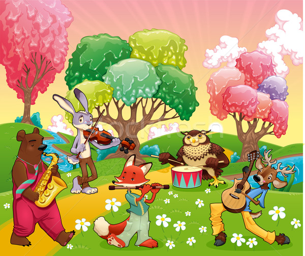 Musician animals in a fantasy landscape. Stock photo © ddraw