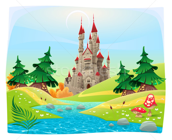 Mitológico paisagem medieval castelo desenho animado árvore Foto stock © ddraw