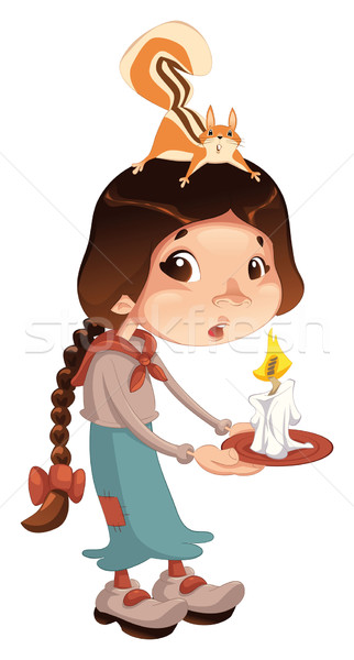 年輕的女孩 松鼠 蠟燭 向量 漫畫 孤立 商業照片 © ddraw
