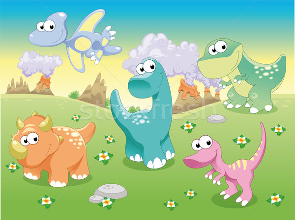 Сток-фото: Динозавры · семьи · смешные · Cartoon · небе