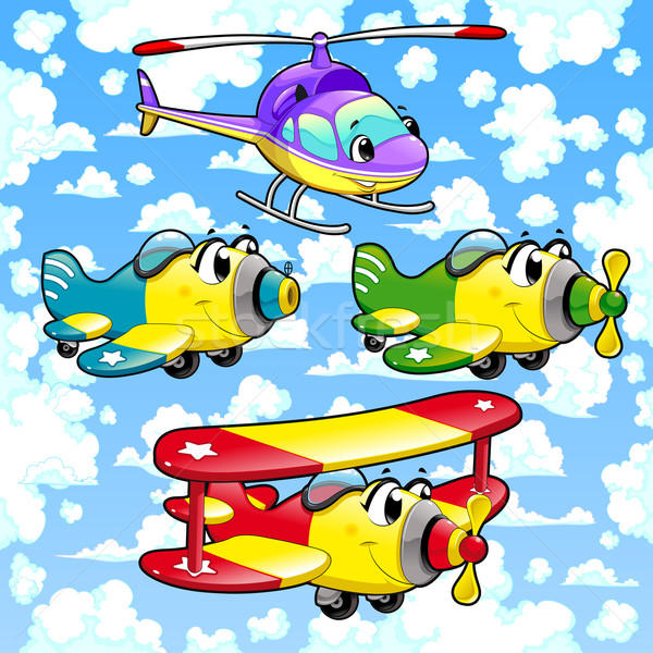 Cartoon airplanes and helicopter in the sky. Stock photo © ddraw