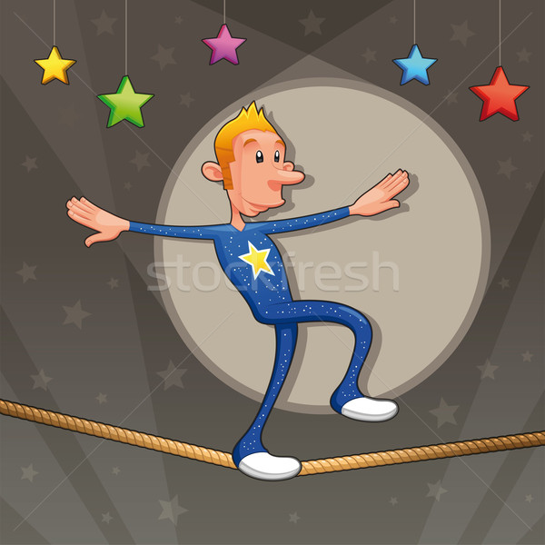 Funny equilibrist is walking on the tightrope. Stock photo © ddraw