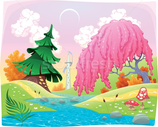 Fantasía paisaje cielo agua árbol Foto stock © ddraw