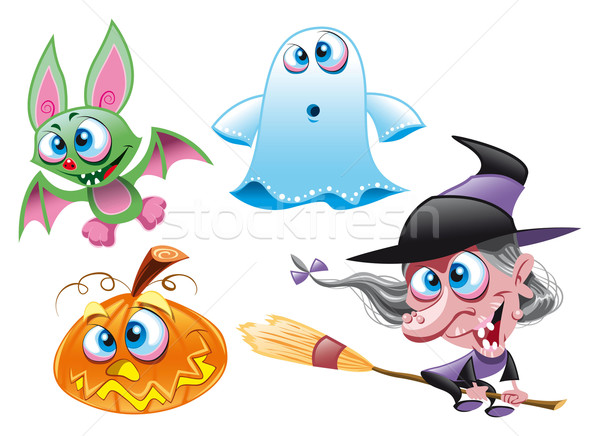 Witch, Ghost, Bat, Pumpkin Stock photo © ddraw