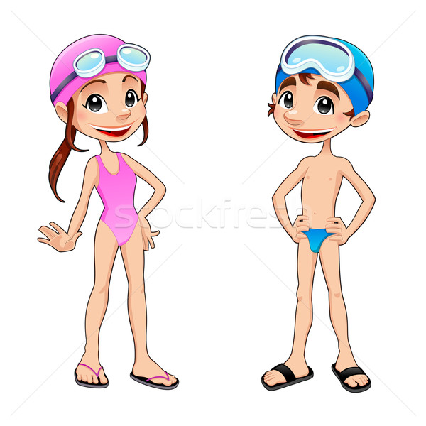 Boy and girl ready to swim.  Stock photo © ddraw