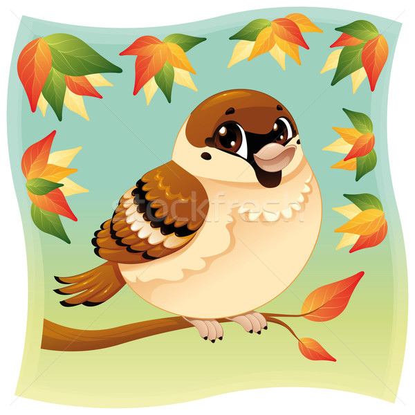 Funny little sparrow on a branch. Stock photo © ddraw