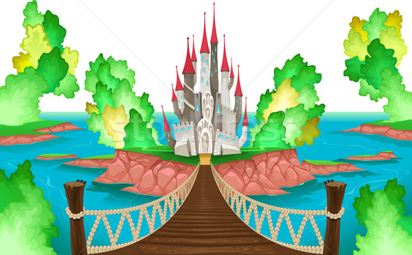 Fantasy landscape with castle, white sky. Stock photo © ddraw