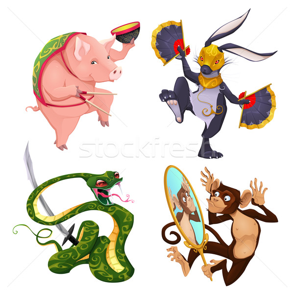 Pig, rabbit, snake and monkey. Stock photo © ddraw