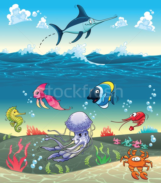 Deniz balık diğer hayvanlar komik karikatür Stok fotoğraf © ddraw