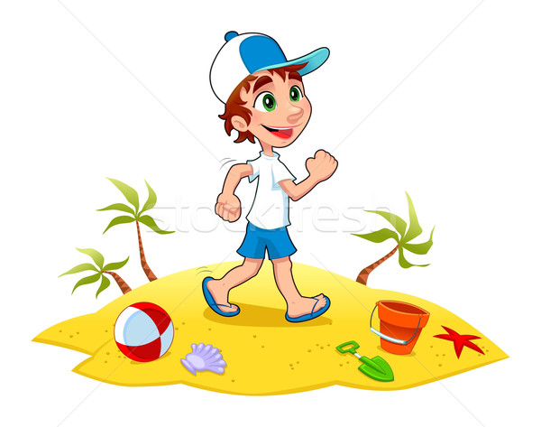 Jongen lopen zand vector cartoon illustratie Stockfoto © ddraw