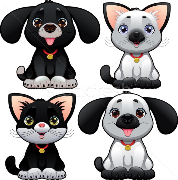 Bonitinho cães gatos engraçado desenho animado vetor Foto stock © ddraw