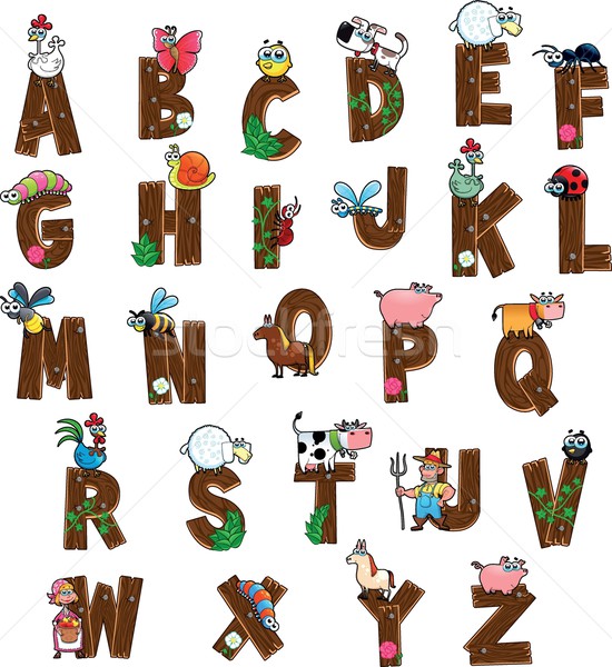 Alfabet animale agricultorii amuzant desen animat vector Imagine de stoc © ddraw