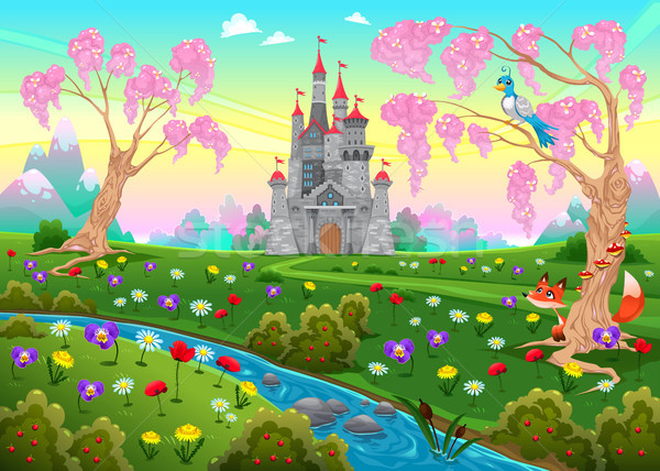 Sprookje landschap kasteel cartoon bloem natuur Stockfoto © ddraw