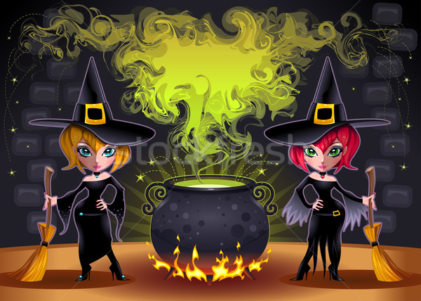 Funny witches with pot.  Stock photo © ddraw