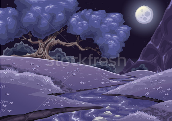 Cartoon nightly landscape with stream. Stock photo © ddraw