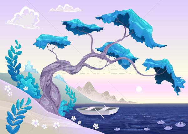 романтические пейзаж дерево воды небе цветок Сток-фото © ddraw