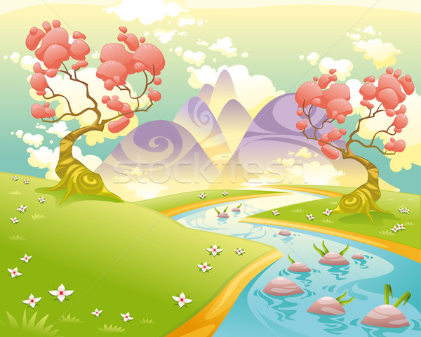 Mitologic peisaj râu desen animat natură stâncă Imagine de stoc © ddraw