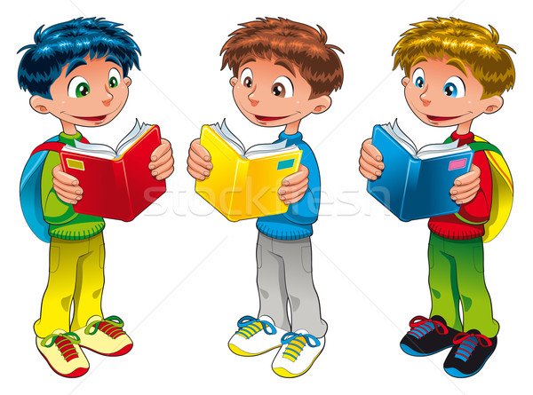 Trzy chłopców czytania funny cartoon wektora Zdjęcia stock © ddraw
