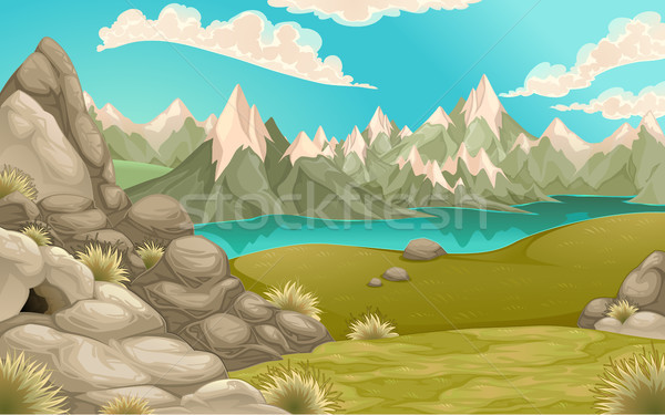 Hegy tájkép tó vektor rajz illusztráció Stock fotó © ddraw
