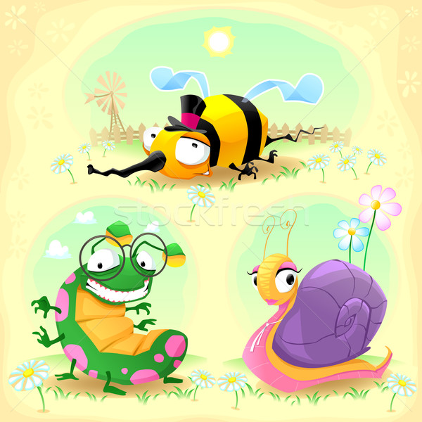 Two funny insects and one snail. with background. Stock photo © ddraw