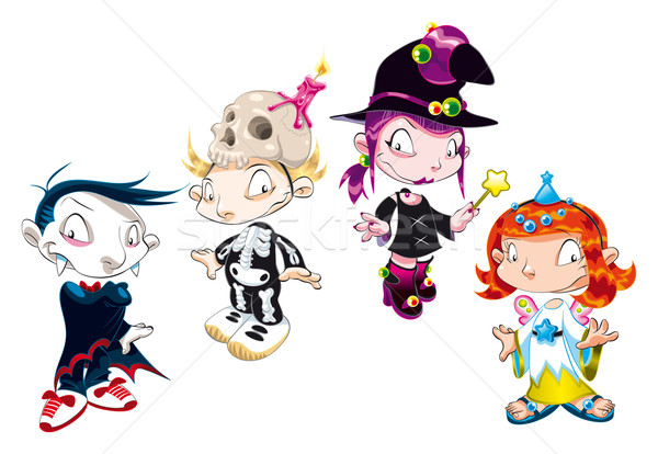 Stockfoto: Halloween · familie · grappig · cartoon · vector