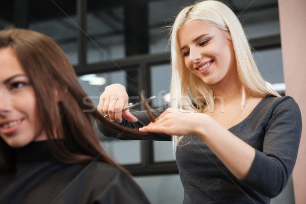 Woman getting haircut by female hairdresser at beauty salon Stock photo © deandrobot