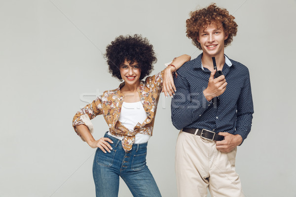 Emotional happy retro loving couple Stock photo © deandrobot