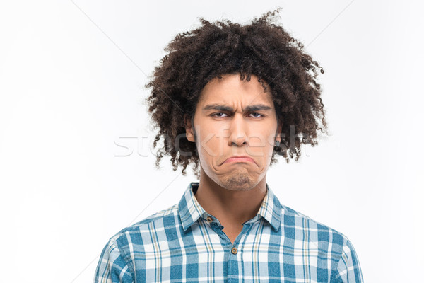 Triste africano americano homem cabelos cacheados retrato Foto stock © deandrobot