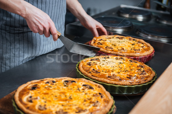 Stock photo: Three tasty pies cooked by cheif cook on the kitchen